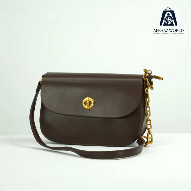 High Quality Coffee Brown Crossbody Bag with Minimal Golden Lock – Afraaz World