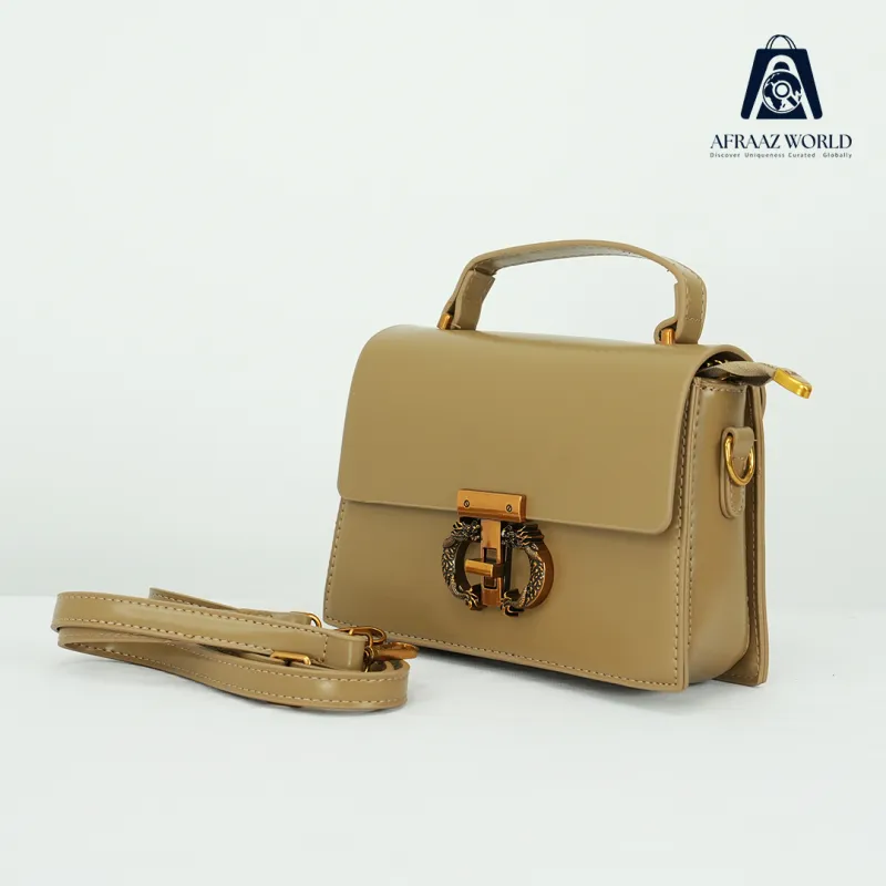 Elegant Black Leather Handbag for Women | Gold Ring Lock Premium Top Handle Bag by Afraaz World