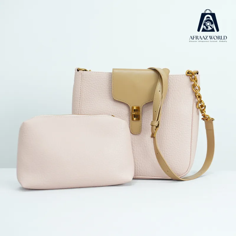 Stylish Pink-Beige Shoulder Bag Set for Women | 2-in-1 Luxury Handbag by Afraaz World