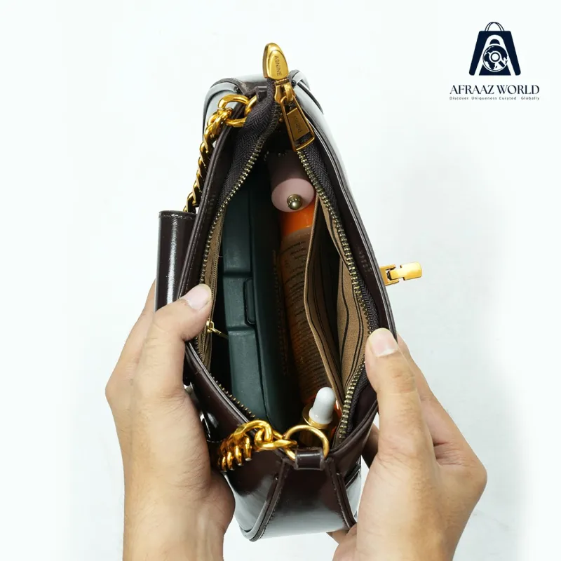 Classic Black Chain Shoulder Bag for Women | Premium Leather Handbag by Afraaz World